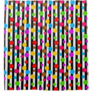 Colourful Polka Dots Stripes Shower Curtain