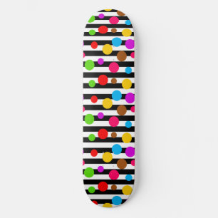 Colourful Polka Dots Stripes Skateboard