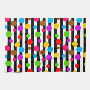 Colourful Polka Dots Stripes Tea Towel