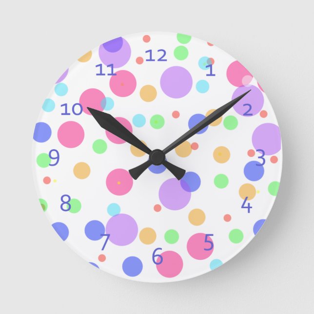 Colourful Polka Dots Wall Clocks (Front)