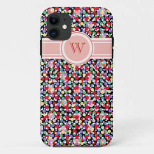 colourful polkadots pattern girly monogram iPhone 11 case