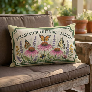 Colourful Pollinator Friendly Garden Sign Lumbar Cushion