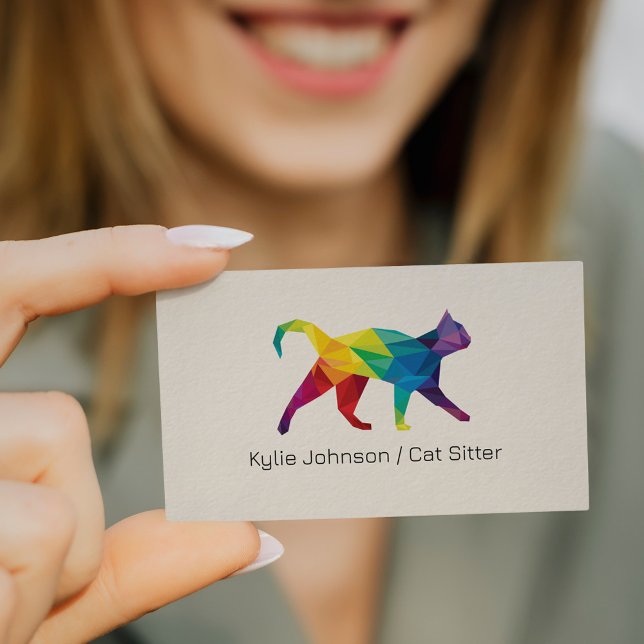 Colourful Polygonal Cat Illustration Cat Service Business Card (Creator Uploaded)