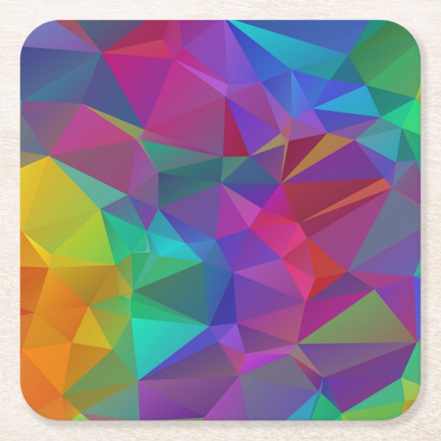 Colourful Polygonal Mosaic Pattern Square Paper Coaster (Front)