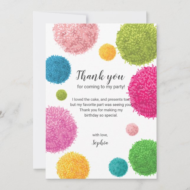 Colourful Pom Pom Birthday Thank You Card (Front)