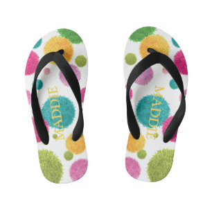 Colourful Pom Pom Print Personalised Kid's Thongs
