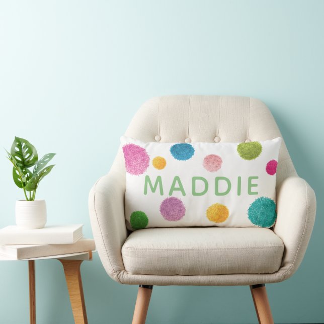 Colourful Pom Pom Print Personalised Lumbar Cushion (Chair)