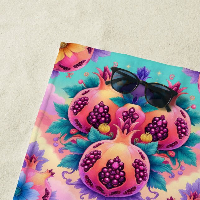 Colourful Pomegranate Beach Towel (In Situ)
