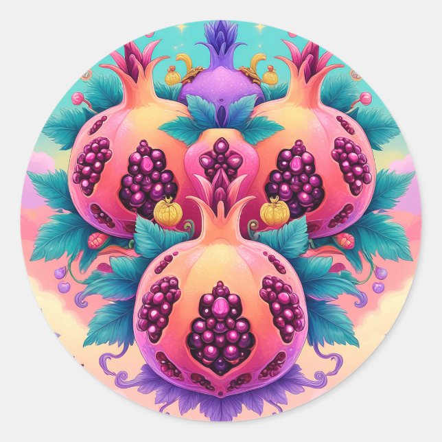 Colourful Pomegranate Classic Round Sticker (Front)