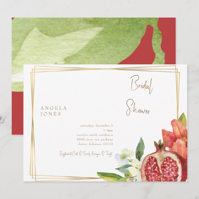 Colourful Pomegranate Foliage Bridal Shower Invitation (Front/Back)