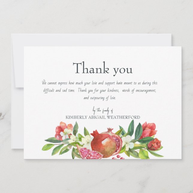 Colourful Pomegranate Funeral Thank You Card (Front)