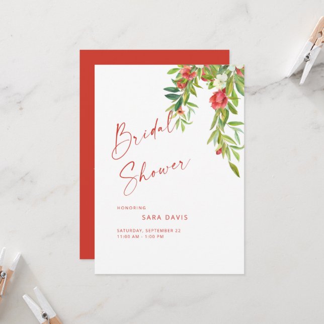 Colourful Pomegranate Tuscan Red Bridal Shower  Invitation (Front/Back In Situ)