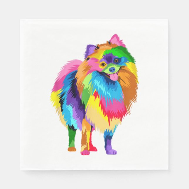 Colourful Pomeranian Artwork - Dog Lover Animal Br Napkin (Front)