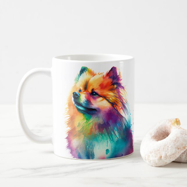 Colourful Pomeranian Dog  Pet Coffee Mug, Cup (With Donut)