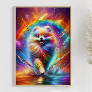 Colourful Pomeranian Rainbow Splatter Art Custom Poster