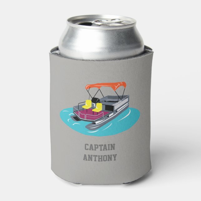 Colourful Pontoon Boat Personalised Can Cooler (Can Front)