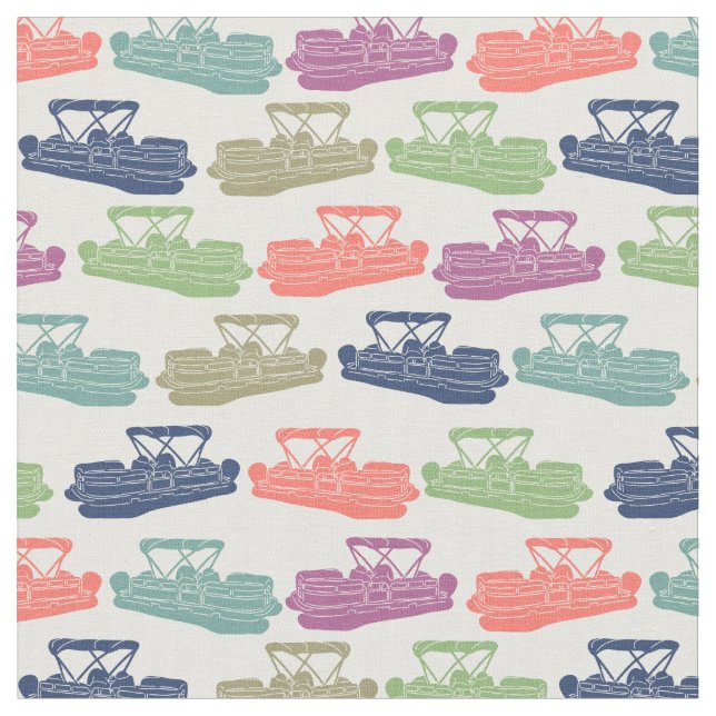 Colourful Pontoon Boats Patterned Boating Print Fabric (Close Up)