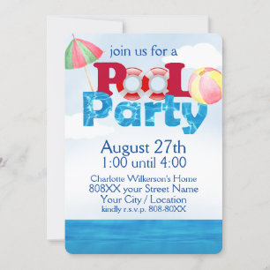 Colourful Pool Party on a Sunny Day Invitation