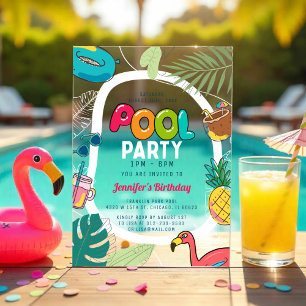 Colourful Pool Party   Swimming Birthday Acrylic Acrylic Invitations