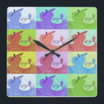 Colourful Pop Art Apple Square Wall Clock<br><div class="desc">Enjoy a bright and colourful style pop art "apple" wall clock wherever you want a splash of colour.</div>