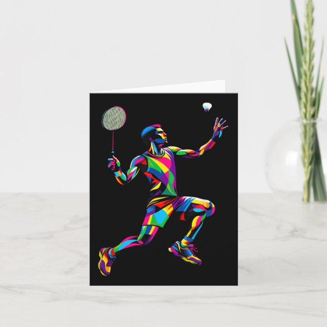 Colourful Pop Art Badminton Player Shuttle Badmint Card (Front)