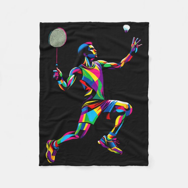 Colourful Pop Art Badminton Player Shuttle Badmint Fleece Blanket (Front)