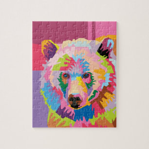 Colourful Pop Art Bear Portrait Jigsaw Puzzle