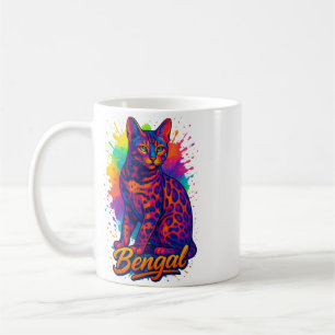 Colourful Pop Art Bengal Cat Illustration Coffee Mug