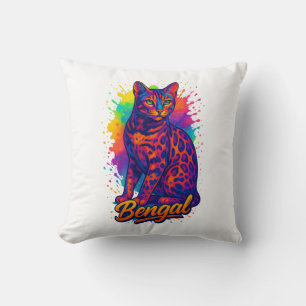 Colourful Pop Art Bengal Cat Illustration Cushion