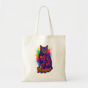 Colourful Pop Art Bengal Cat Illustration Tote Bag