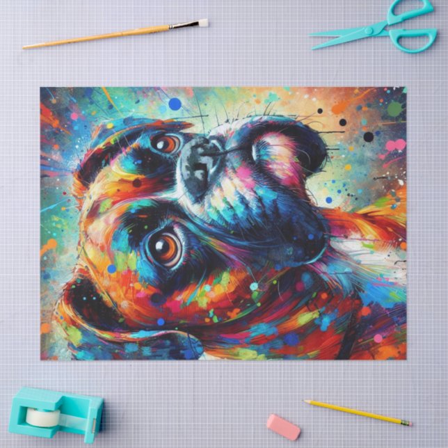 Colourful Pop Art Boxer Dog Decoupage  Tissue Paper (Craft)