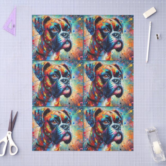 Colourful Pop Art Boxer Dog Decoupage  Tissue Paper (Craft)