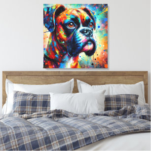 Colourful Pop Art Boxer Dog Dogs Teal Blue Puppy Canvas Print