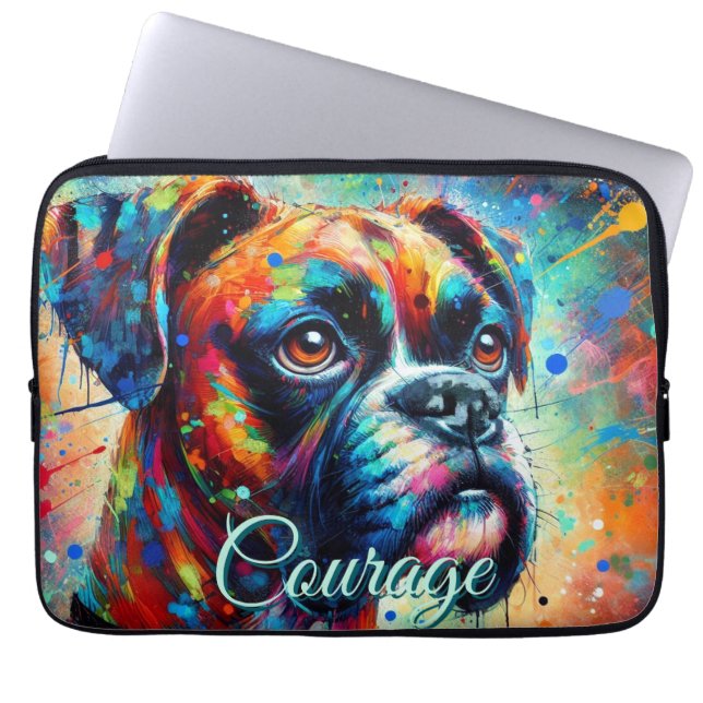Colourful Pop Art Boxer Dog Personalised Laptop Sleeve (Front)