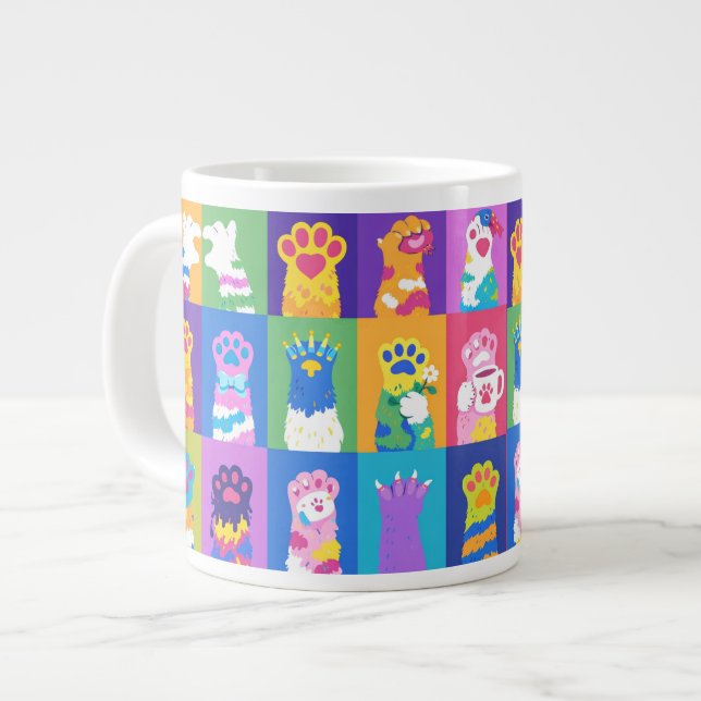 Colourful Pop Art Cat Paw Grid Design Large Coffee Mug (Front Left)