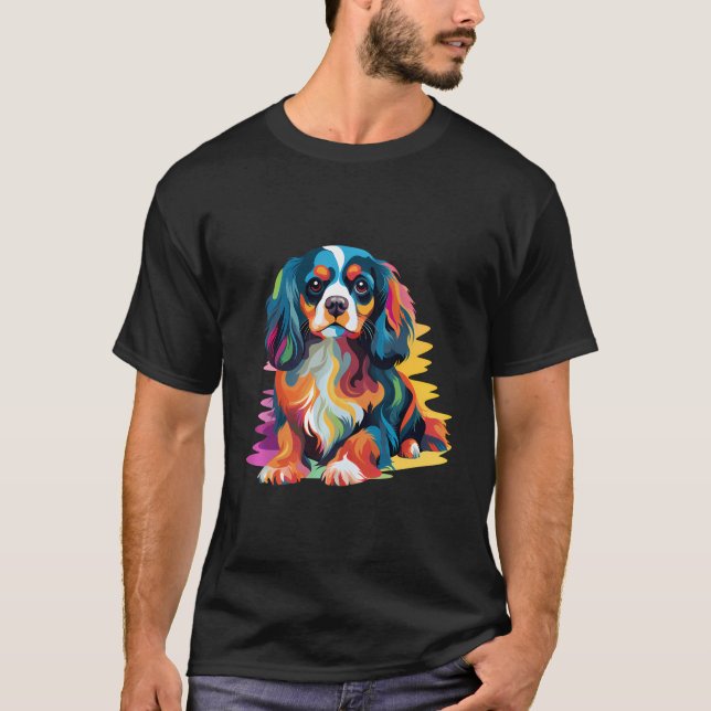 Colourful Pop Art Cavalier King Charles Spaniel T-Shirt (Front)