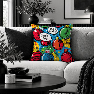 Colourful Pop Art Christmas Ornament Throw Pillow