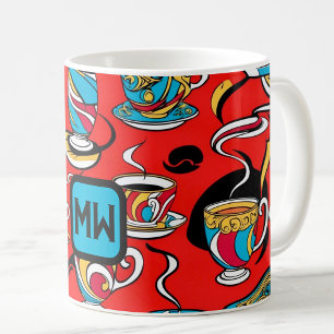 Colourful, pop art, coffee images, monogram mug