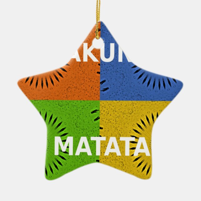 Colourful Pop Art Collage & "Hakuna Matata" Messag Ceramic Ornament (Front)