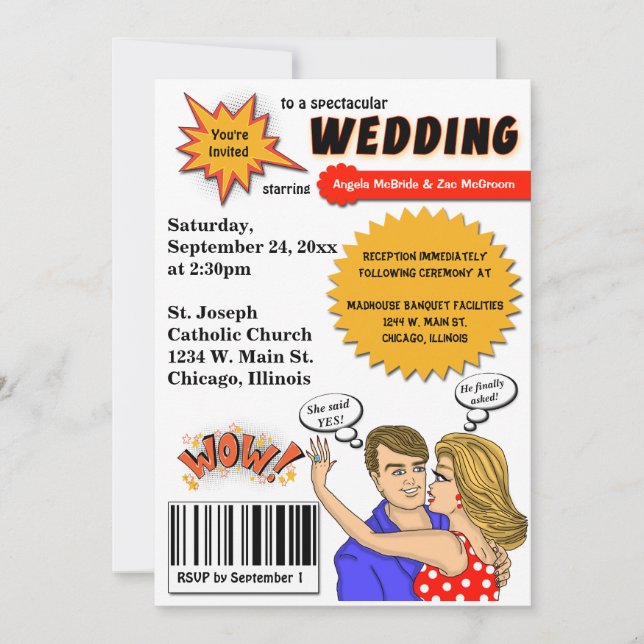 Colourful Pop Art Comic Book Cover Wedding Invite (Front)
