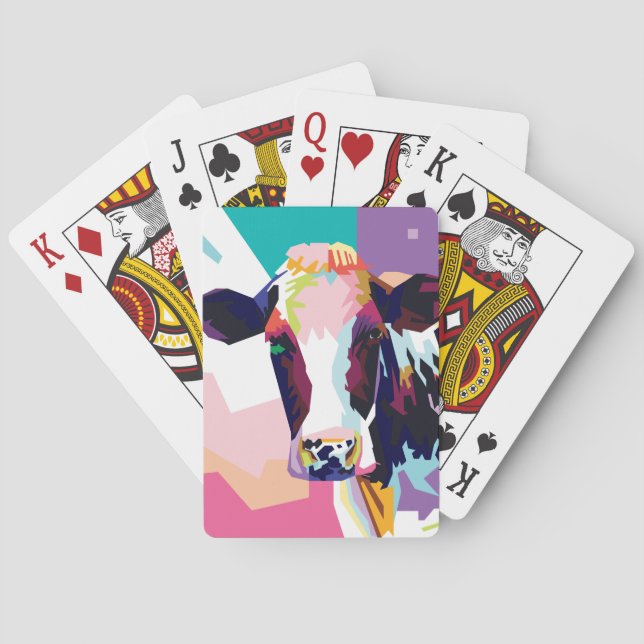 Colourful Pop Art Cow Portrait Playing Cards (Back)