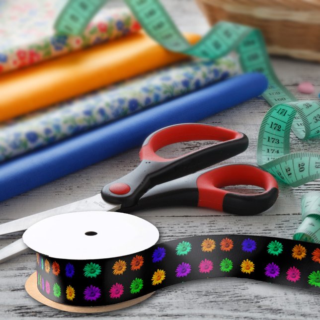 Colourful Pop Art Daisies Bright Hippie Floral Art Satin Ribbon (Creator Uploaded)