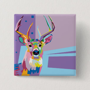 Colourful Pop Art Deer Portrait 15 Cm Square Badge