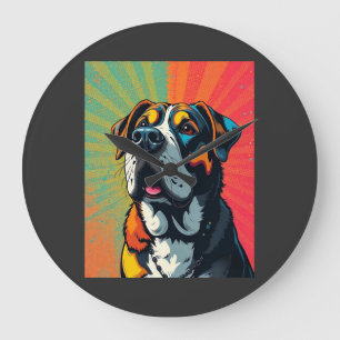 Colourful Pop Art Dog Illustration Bold & Fun Pet Large Clock