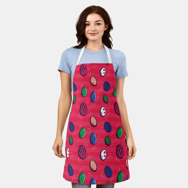 Colourful Pop Art Easter Eggs Pattern Apron (Worn)