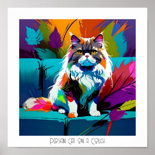 Colourful Pop Art Editable Persian Cat on Couch Poster