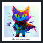 Colourful Pop Art Editable Super Hero Cat Poster<br><div class="desc">This image of a cat in a super hero uniform is created in colourful pop art style. 
The image includes the saying "Nine lives,  endless courage, " which is customisable. The image is high resolution 6953 x 6325 ppi. It is downloadable.</div>