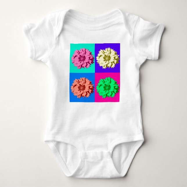 Colourful Pop Art Flowers Baby Bodysuit (Front)