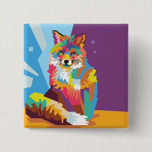 Colourful Pop Art Fox Portrait 15 Cm Square Badge