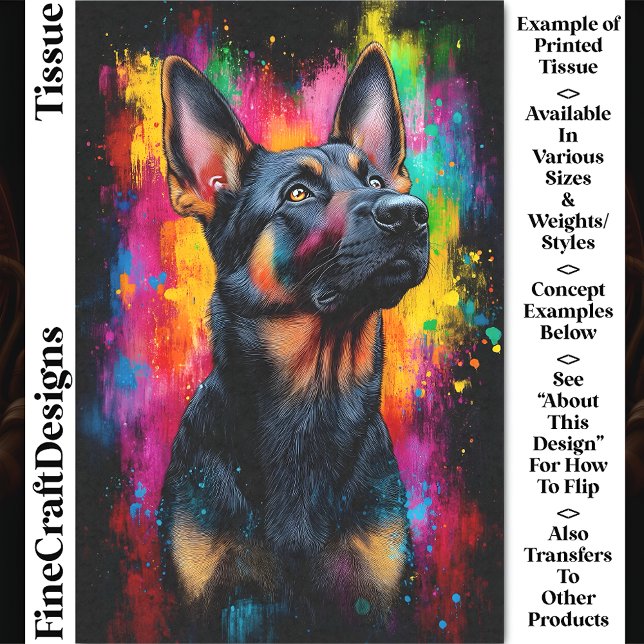 Colourful Pop Art German Shepherd Dog CS7 Decoupag Tissue Paper (Creator Uploaded)